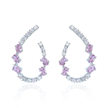 Aanura Pink Crystal Sparkling Hoop Earrings