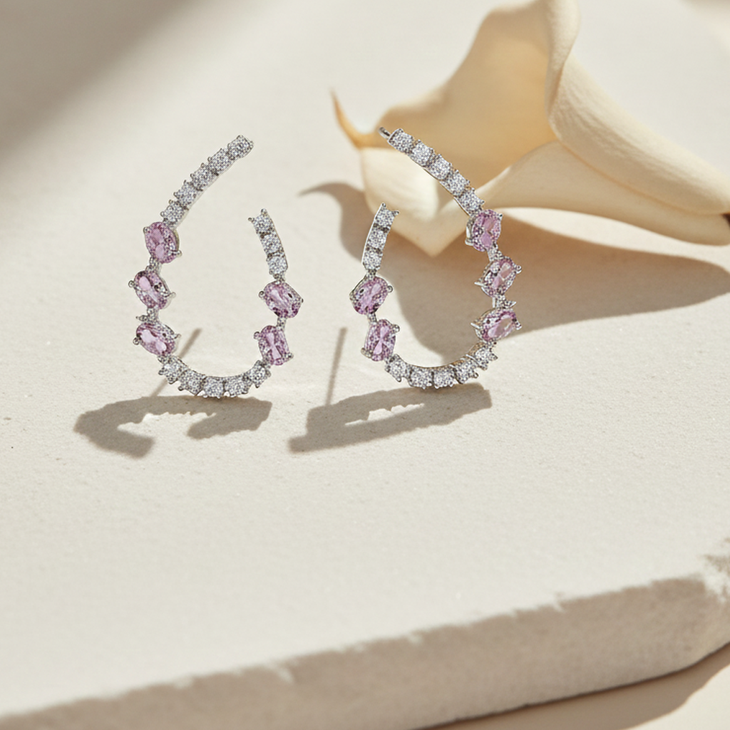 Aanura Pink Crystal Sparkling Hoop Earrings