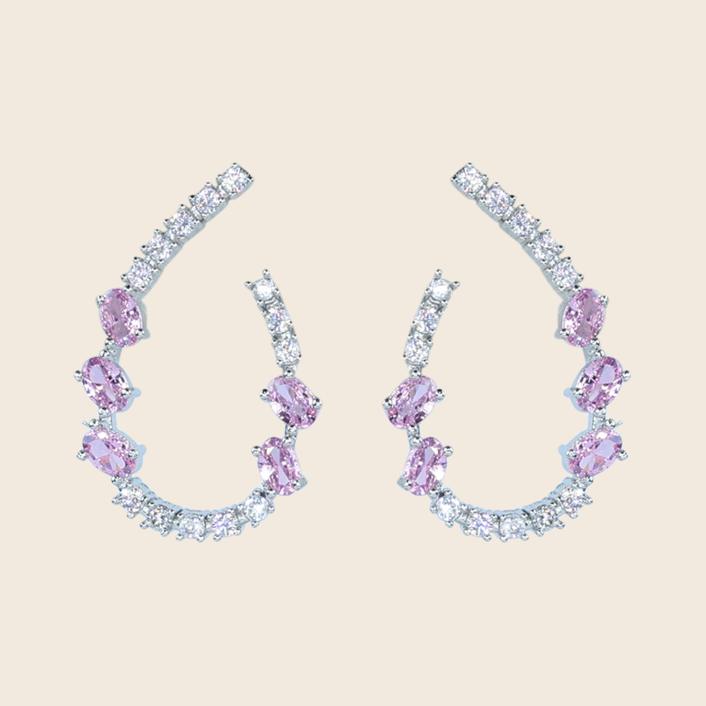 Aanura Pink Crystal Sparkling Hoop Earrings