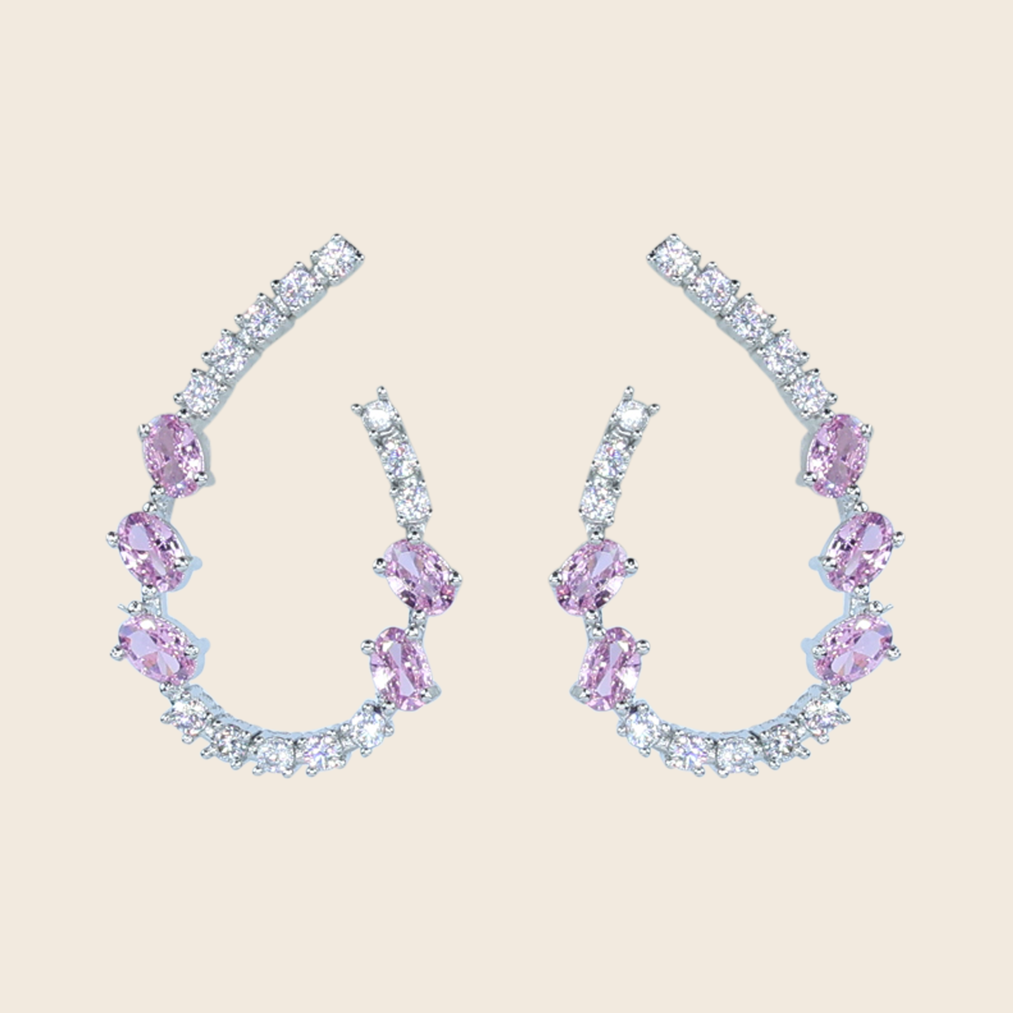 Aanura Pink Crystal Sparkling Hoop Earrings