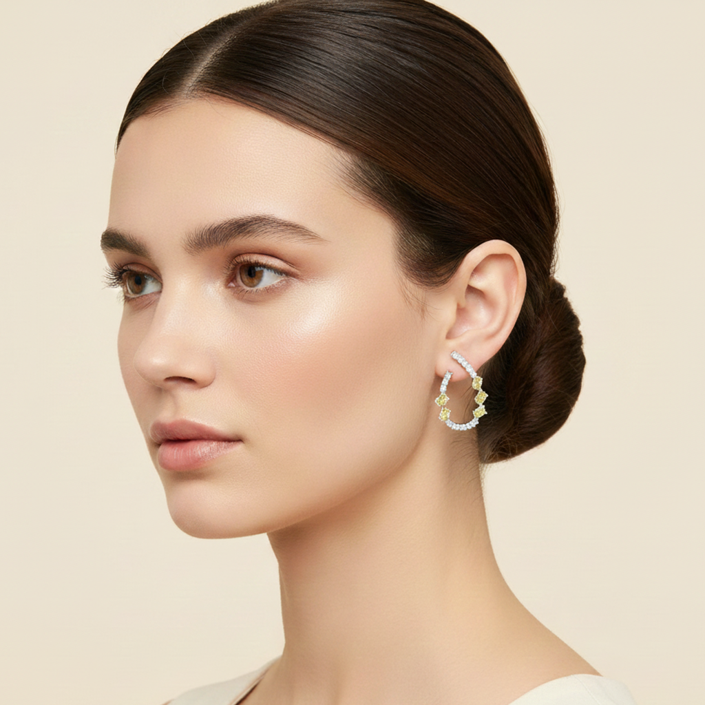 Aanura Pink Crystal Sparkling Hoop Earrings