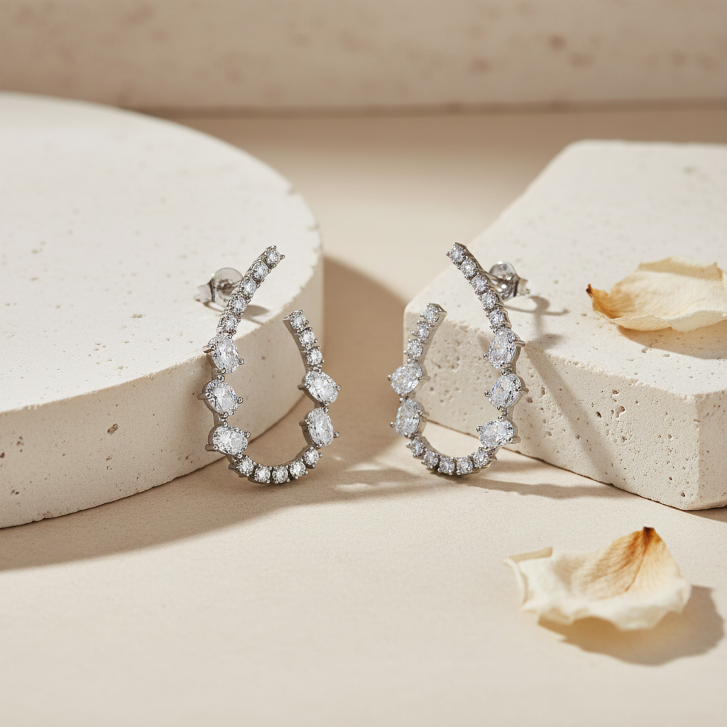 Aanura Pink Crystal Sparkling Hoop Earrings