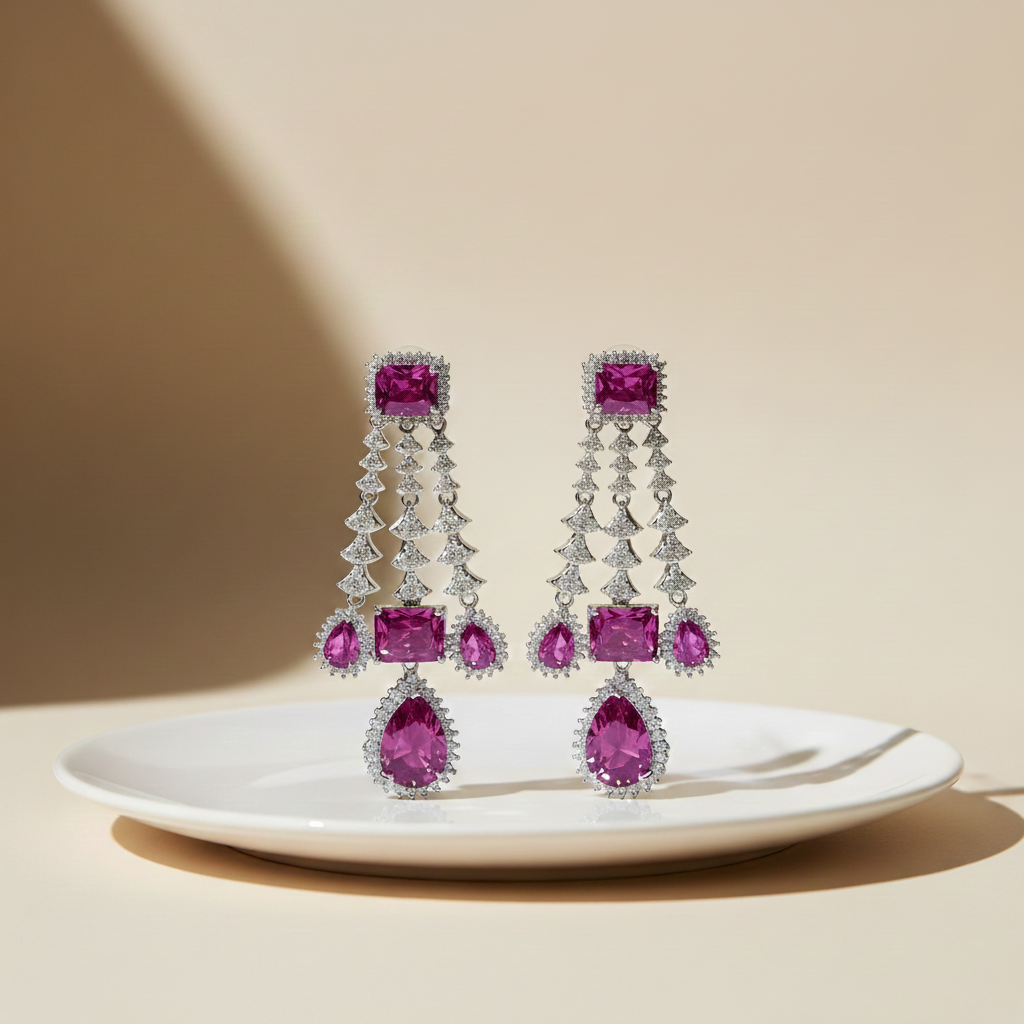 Aanura Pink Sapphire Cascade Drop Earrings