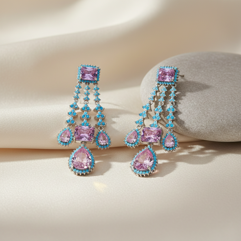 Aanura Pink Sapphire Cascade Drop Earrings