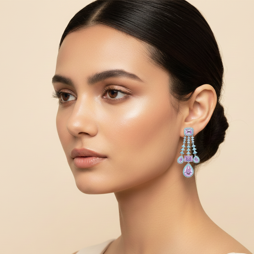 Aanura Pink Sapphire Cascade Drop Earrings