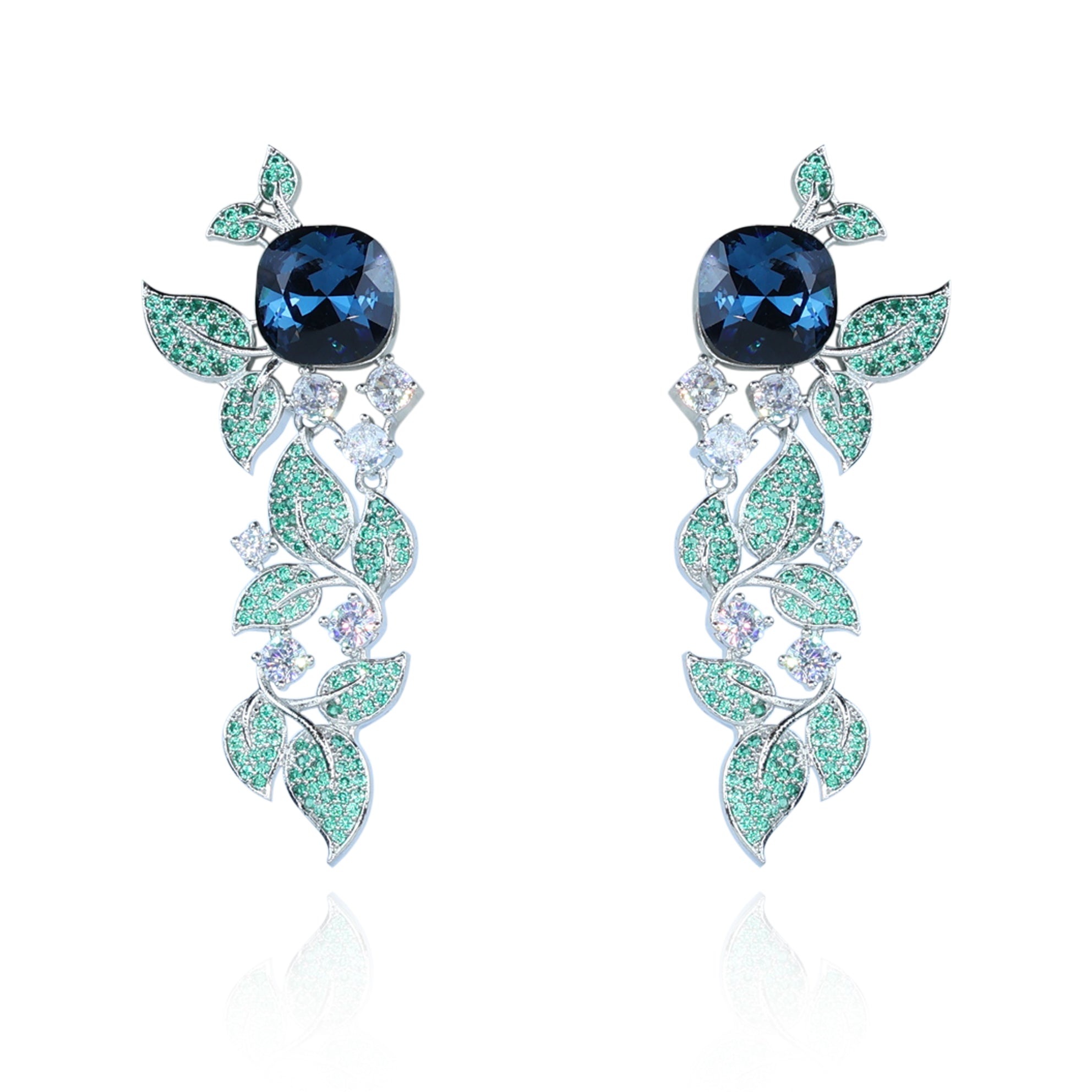Aanura Blue Sapphire Leaf Cascade Earrings