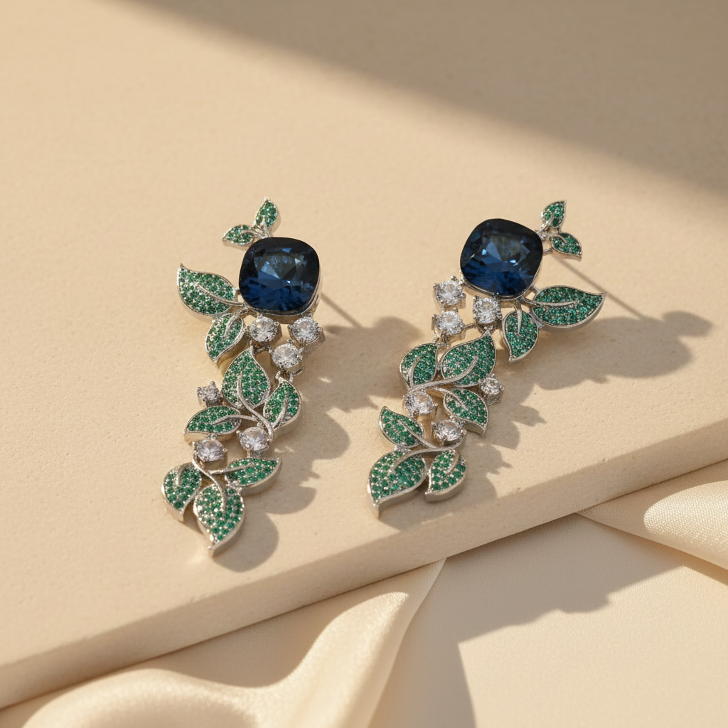 Aanura Blue Sapphire Leaf Cascade Earrings