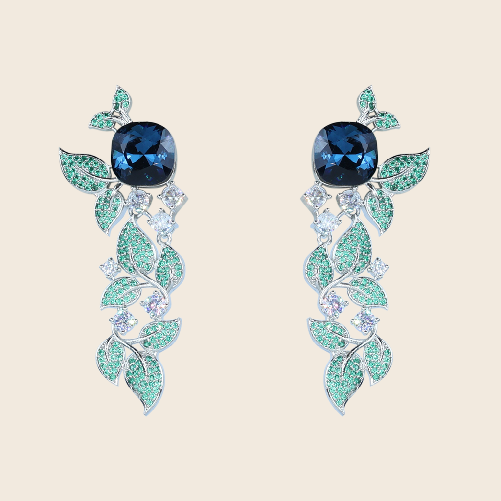 Aanura Blue Sapphire Leaf Cascade Earrings