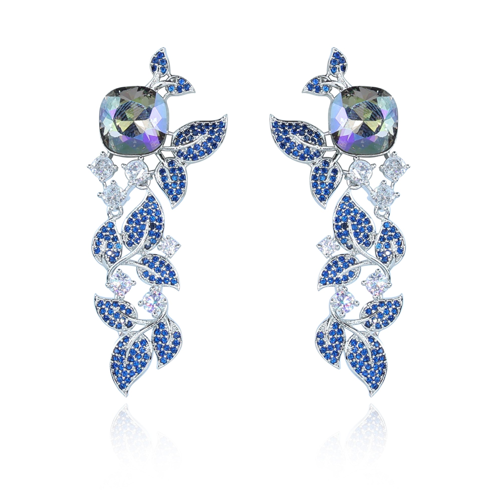 Aanura Blue Sapphire Leaf Cascade Earrings
