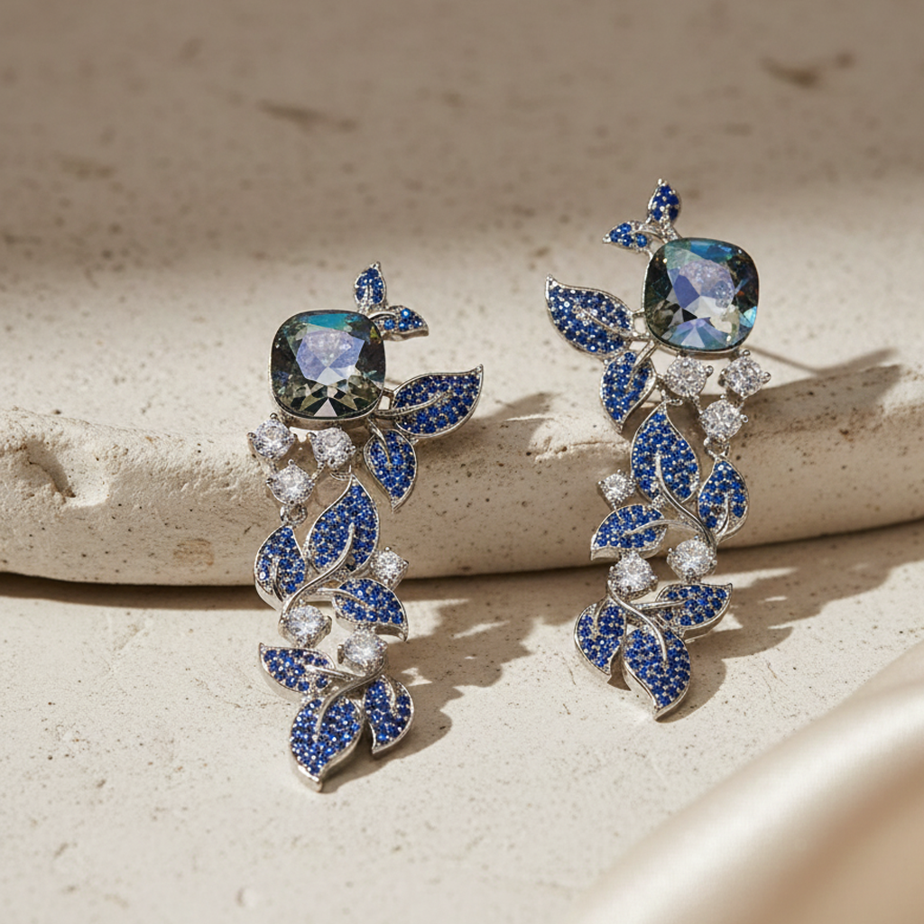 Aanura Blue Sapphire Leaf Cascade Earrings