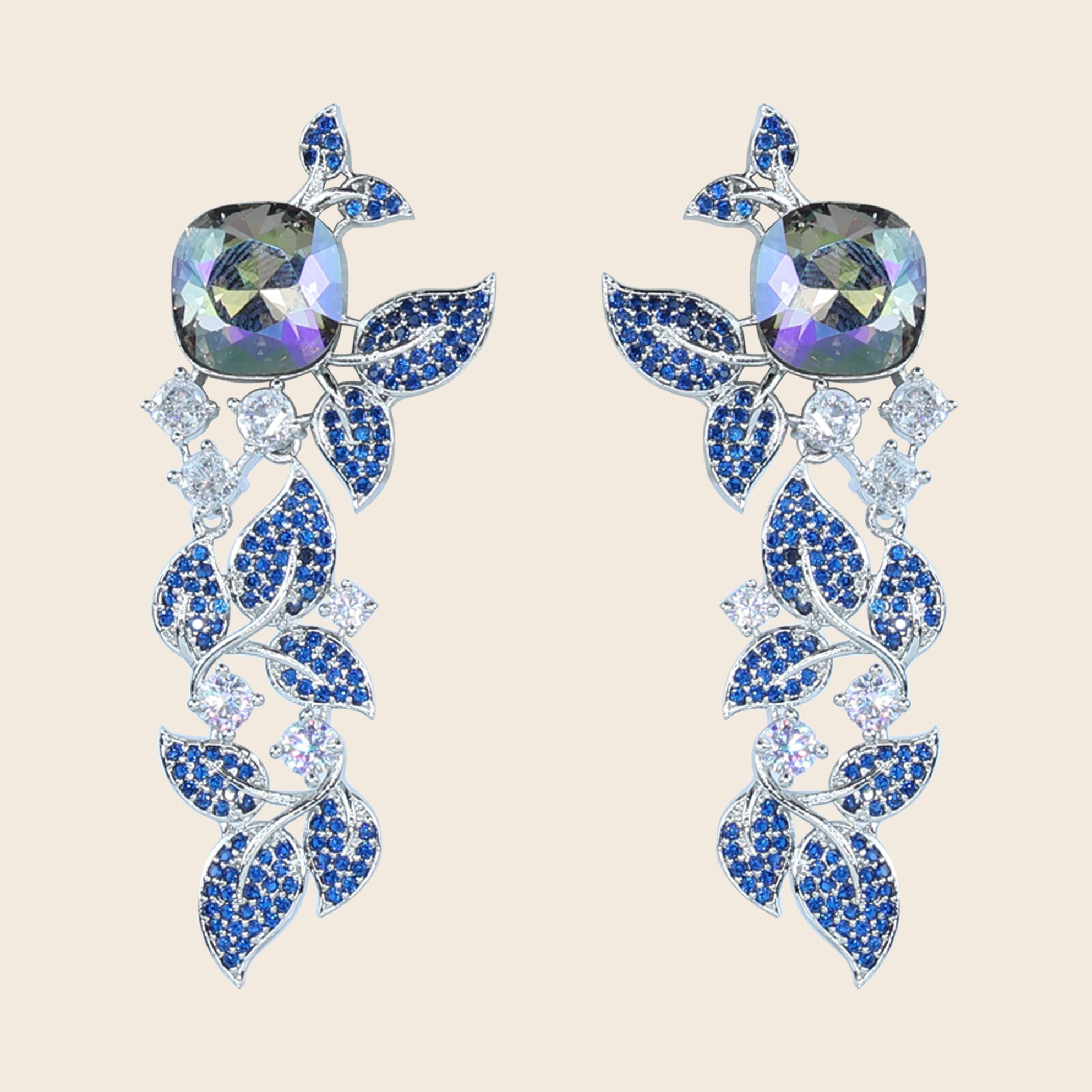 Aanura Blue Sapphire Leaf Cascade Earrings