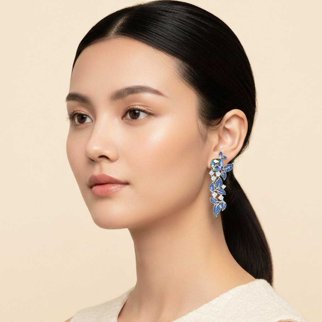 Aanura Blue Sapphire Leaf Cascade Earrings