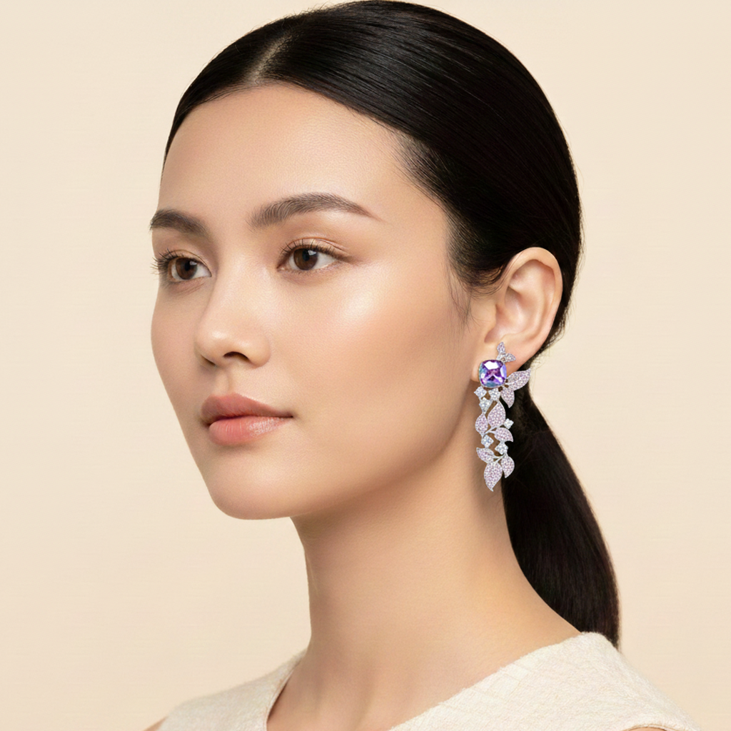 Aanura Blue Sapphire Leaf Cascade Earrings