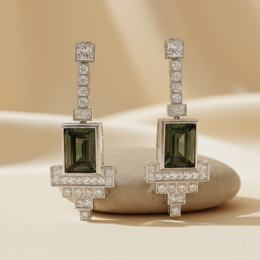 Aanura Black Emerald Art Deco Earrings