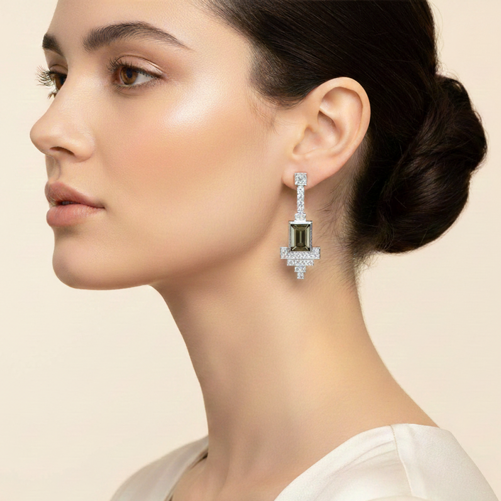 Aanura Black Emerald Art Deco Earrings