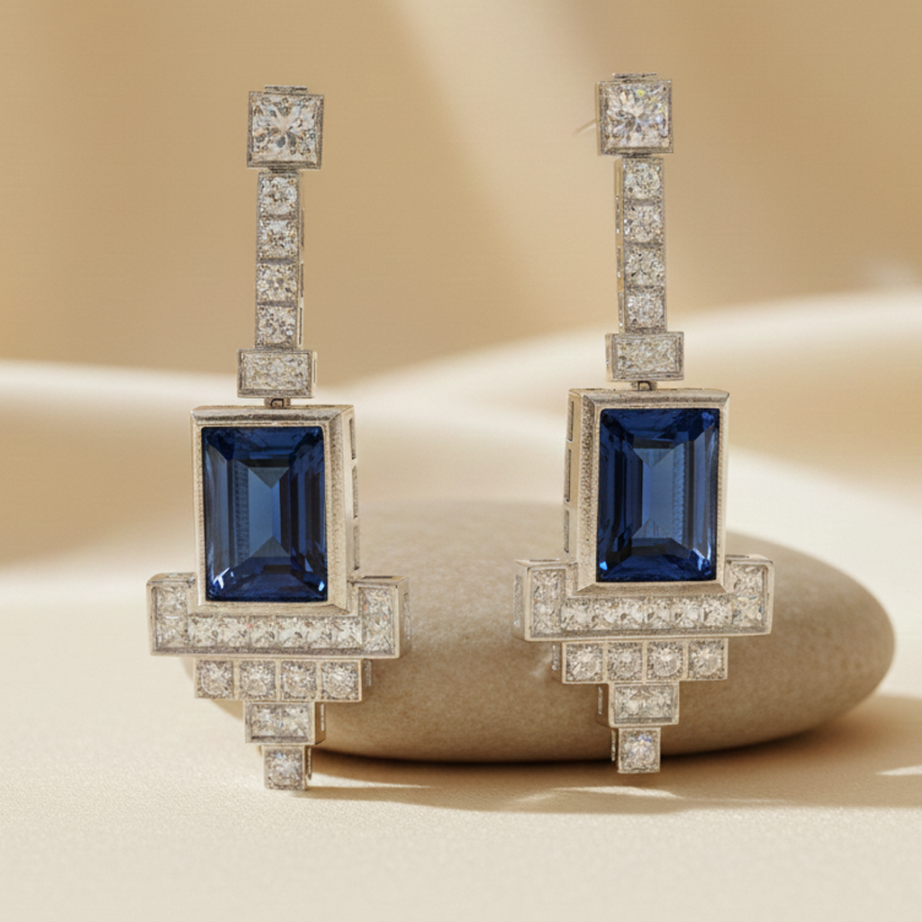 Aanura Black Emerald Art Deco Earrings