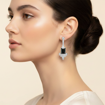 Aanura Black Emerald Art Deco Earrings
