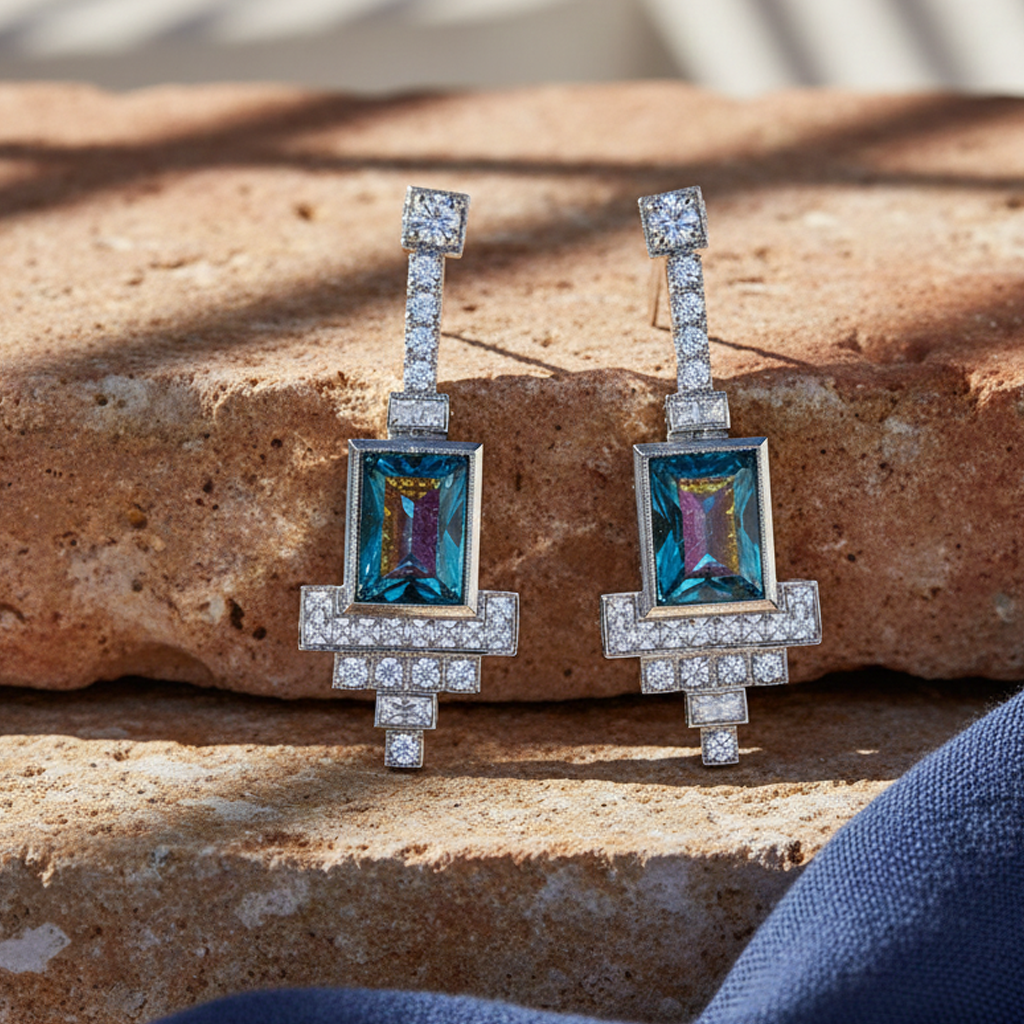 Aanura Black Emerald Art Deco Earrings