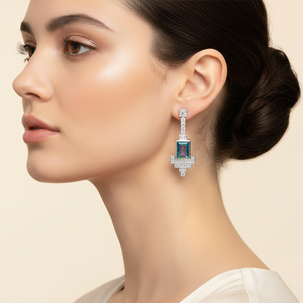 Aanura Black Emerald Art Deco Earrings