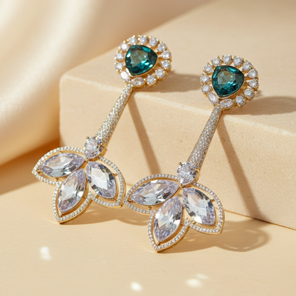 Aanura Iridescent & CZ Floral Dangle Earrings