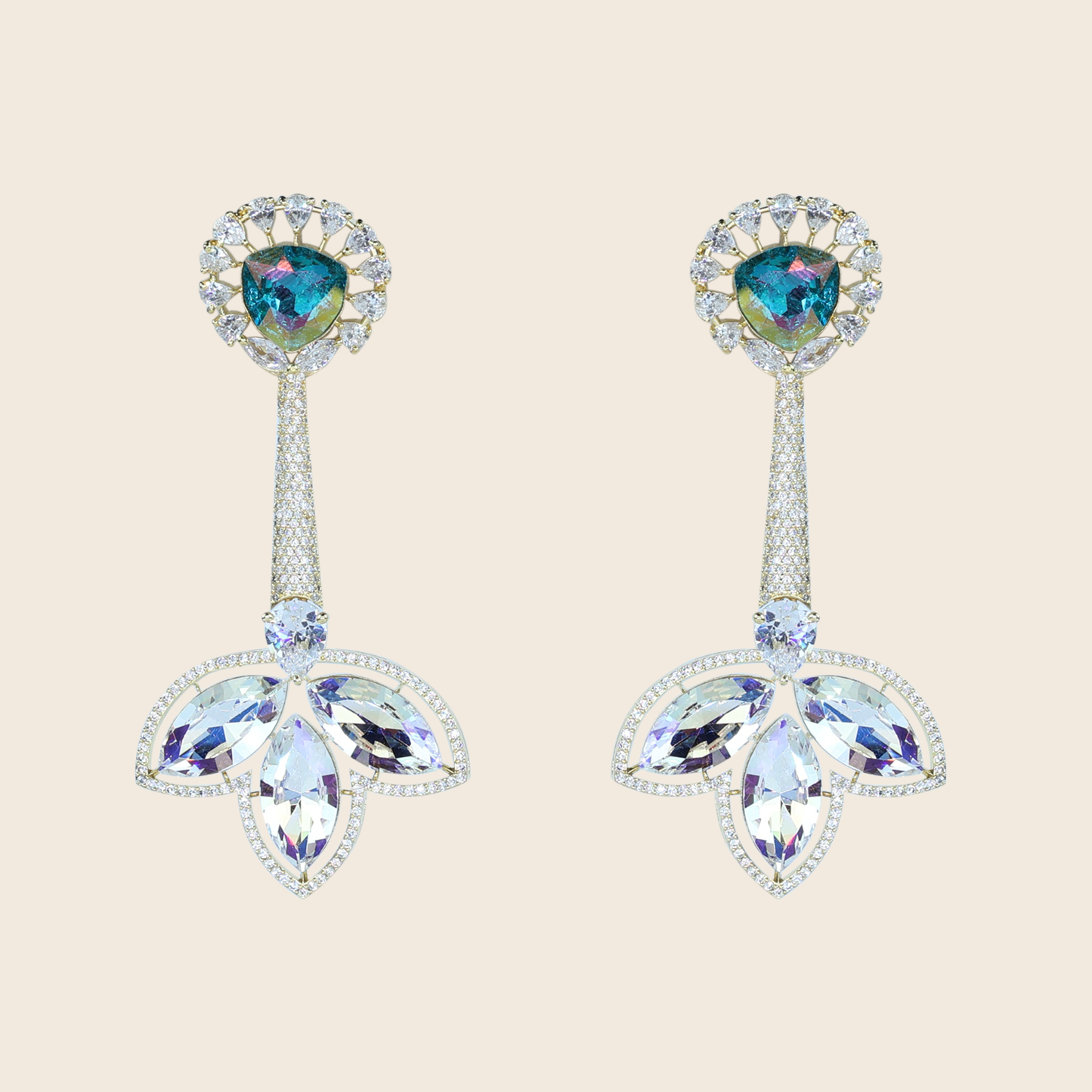 Aanura Iridescent & CZ Floral Dangle Earrings