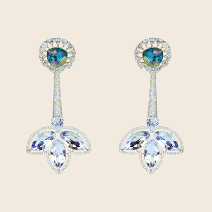 Aanura Iridescent & CZ Floral Dangle Earrings
