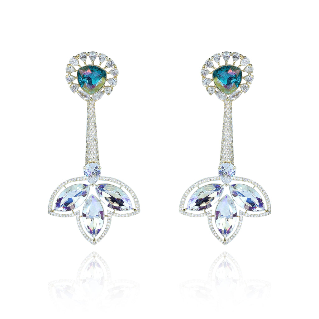 Aanura Iridescent & CZ Floral Dangle Earrings