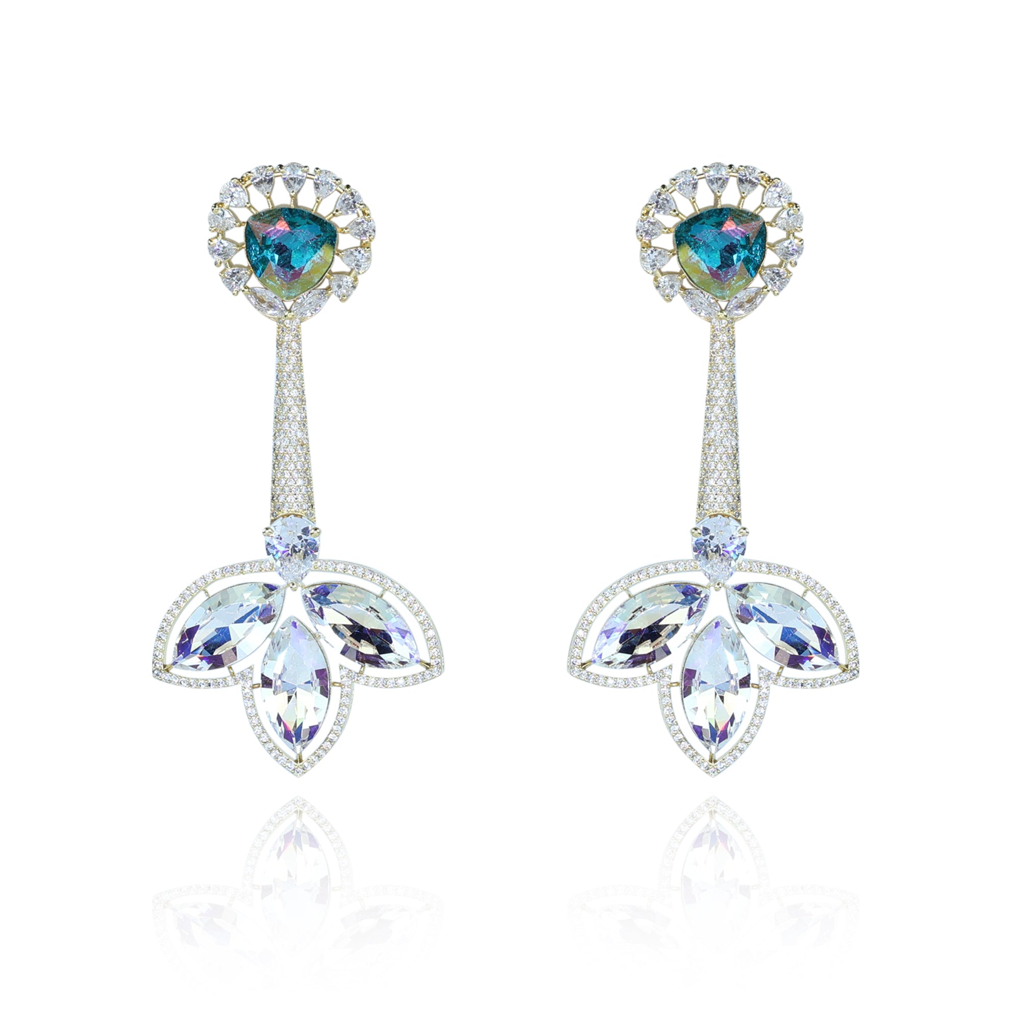 Aanura Iridescent & CZ Floral Dangle Earrings