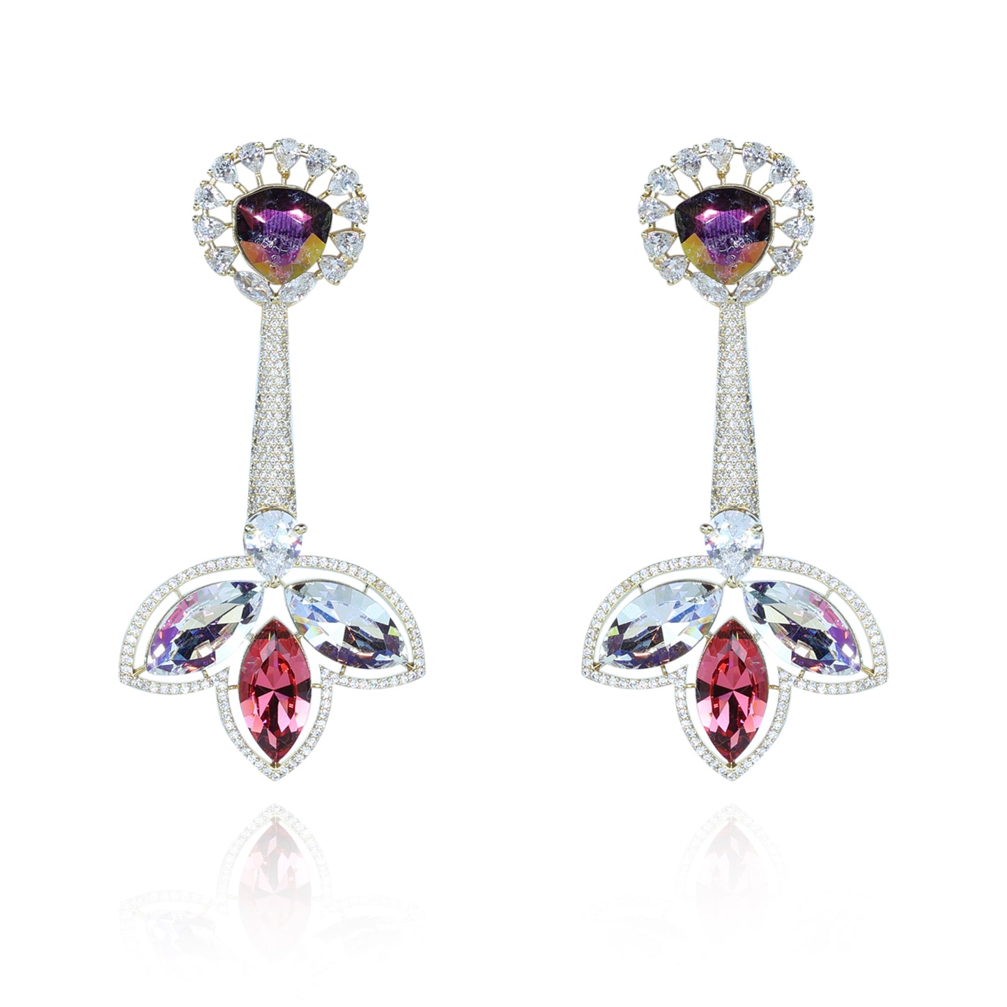 Aanura Iridescent & CZ Floral Dangle Earrings