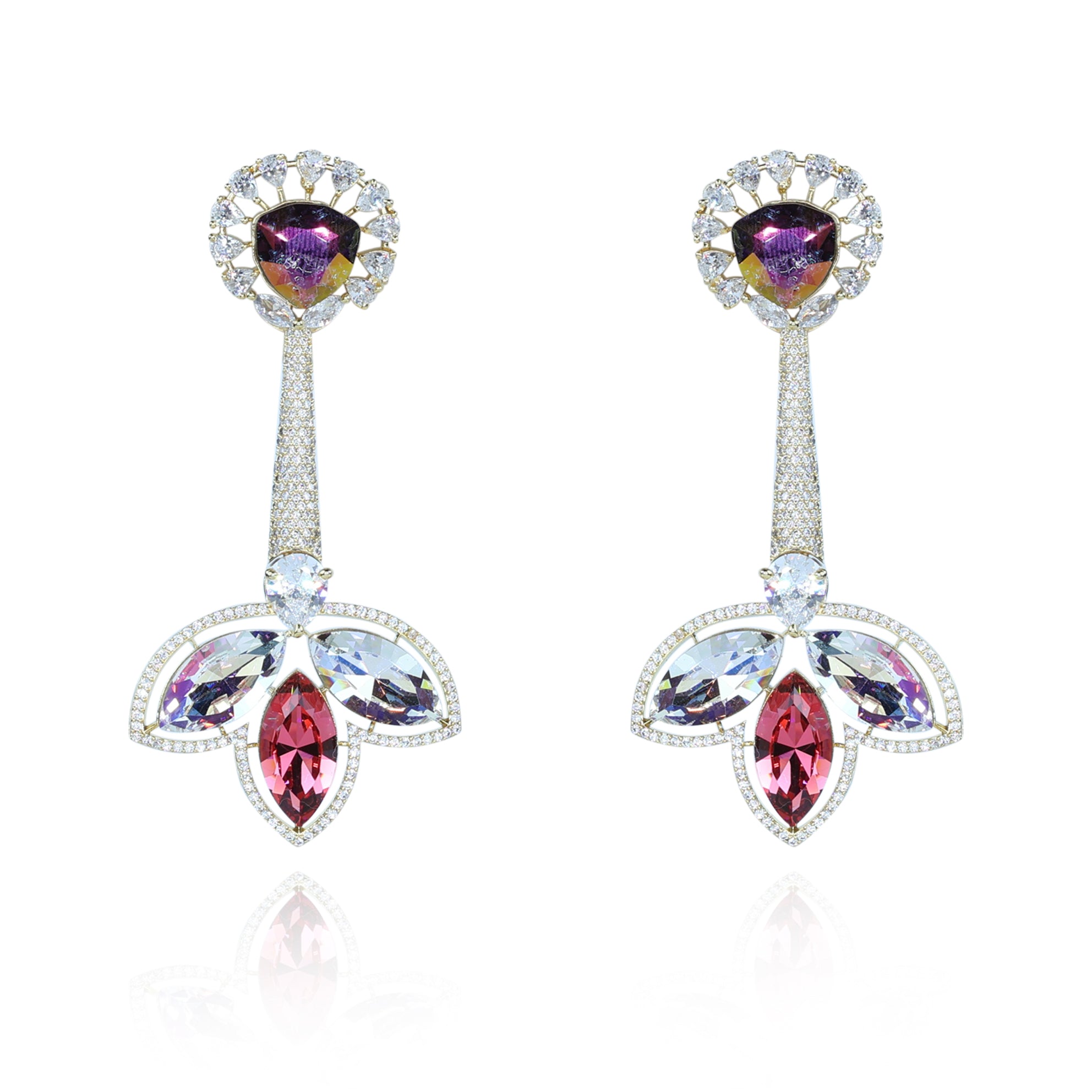 Aanura Iridescent & CZ Floral Dangle Earrings