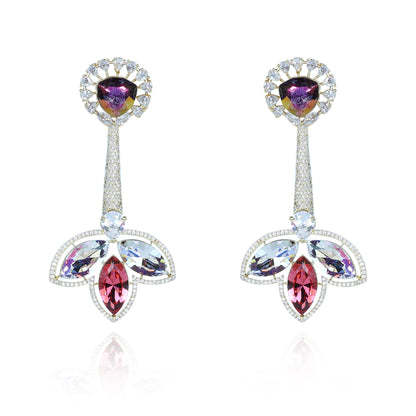 Aanura Iridescent & CZ Floral Dangle Earrings