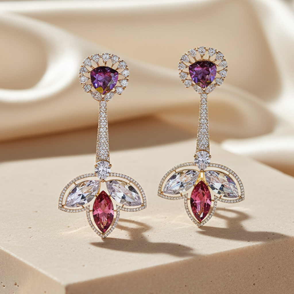 Aanura Iridescent & CZ Floral Dangle Earrings