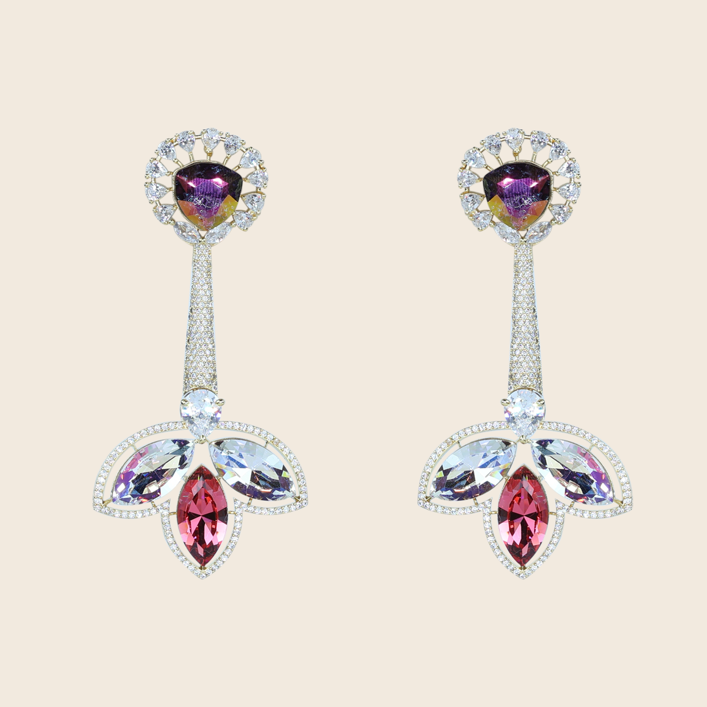 Aanura Iridescent & CZ Floral Dangle Earrings