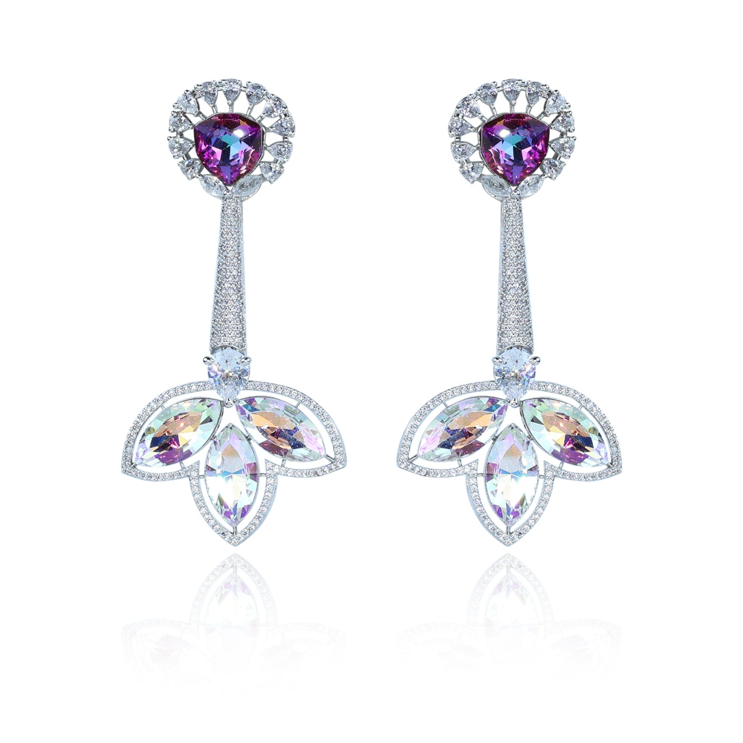 Aanura Iridescent & CZ Floral Dangle Earrings