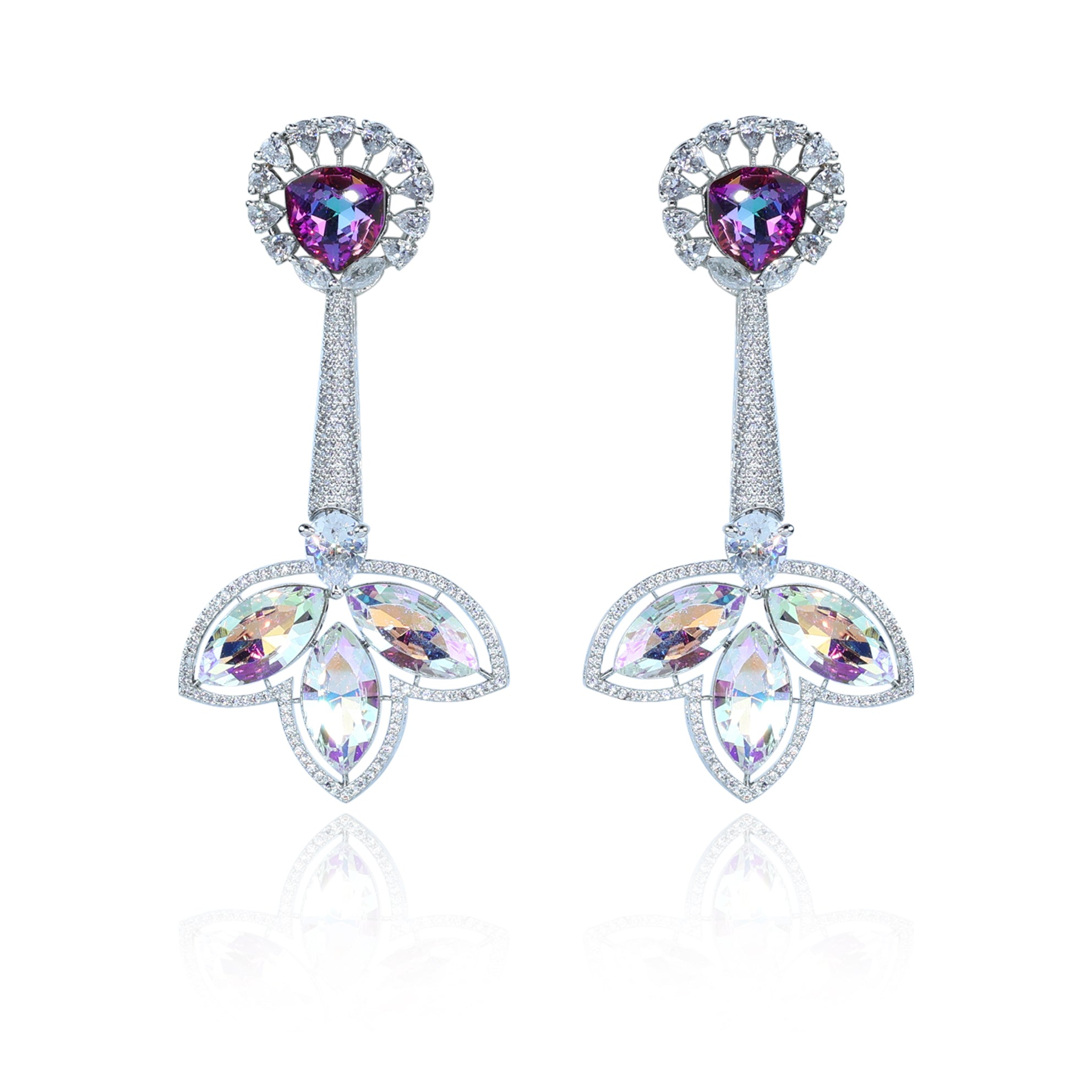 Aanura Iridescent & CZ Floral Dangle Earrings