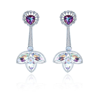 Aanura Iridescent & CZ Floral Dangle Earrings