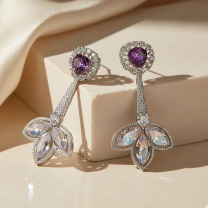 Aanura Iridescent & CZ Floral Dangle Earrings