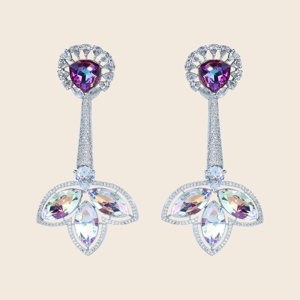 Aanura Iridescent & CZ Floral Dangle Earrings
