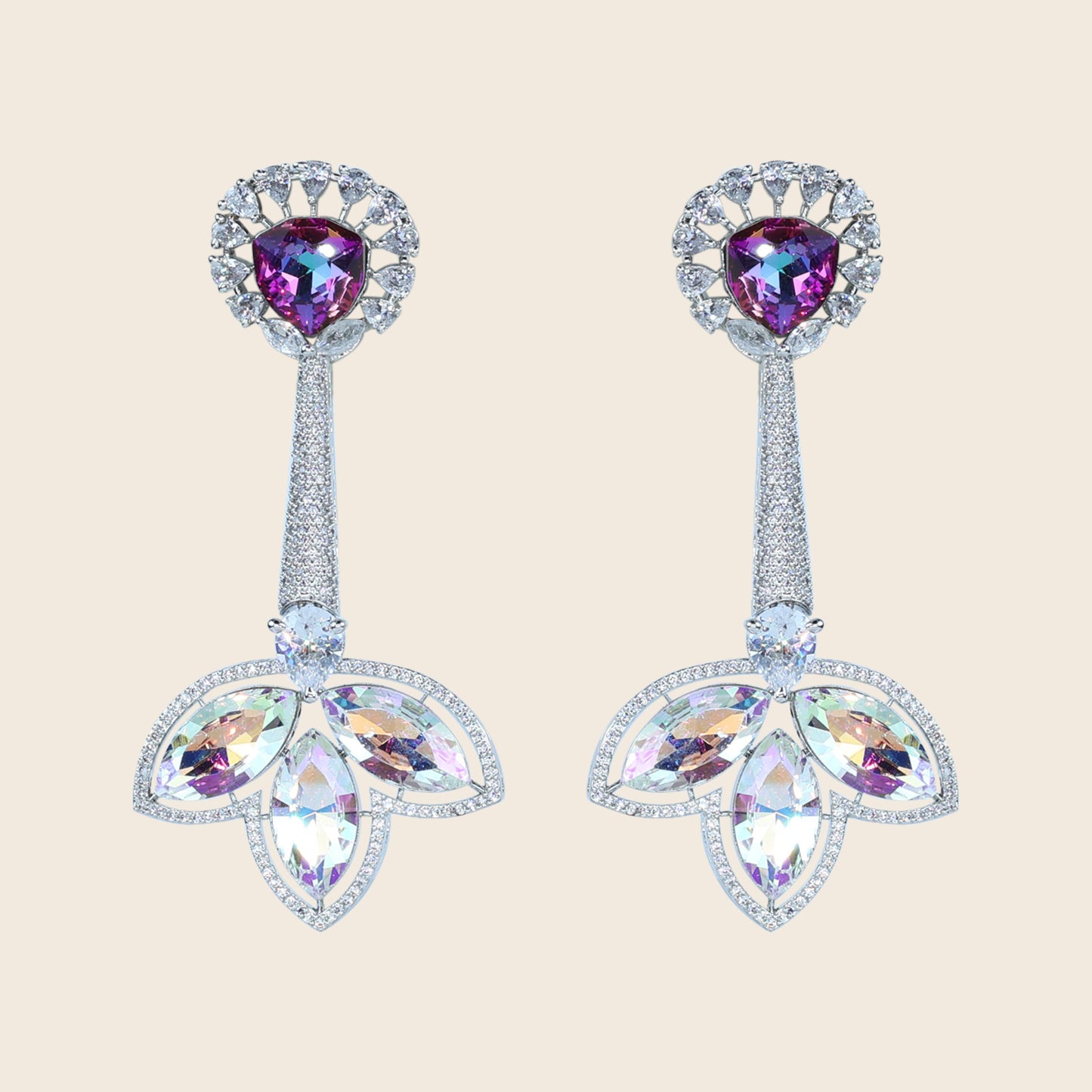 Aanura Iridescent & CZ Floral Dangle Earrings