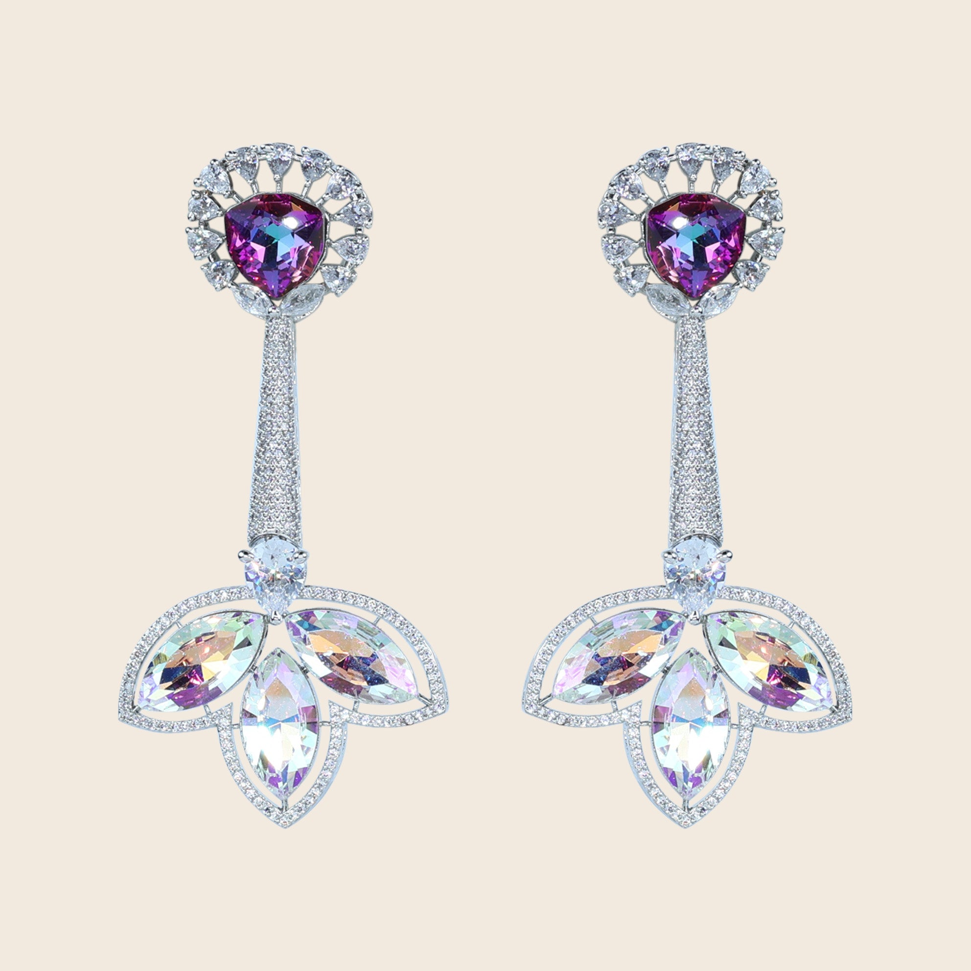 Aanura Iridescent & CZ Floral Dangle Earrings