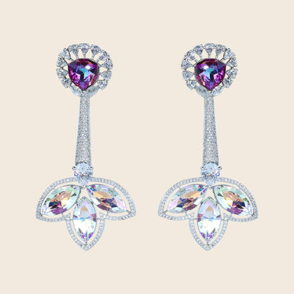 Aanura Iridescent & CZ Floral Dangle Earrings