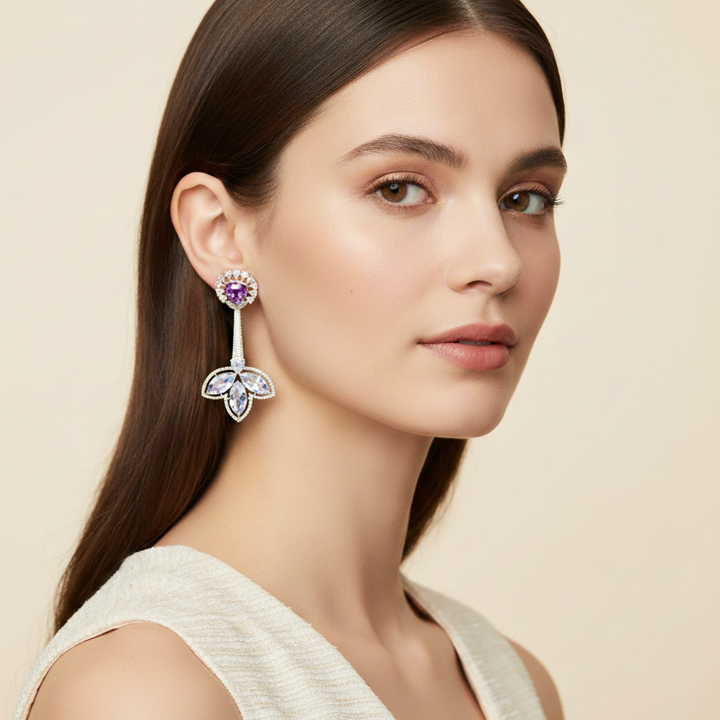 Aanura Iridescent & CZ Floral Dangle Earrings