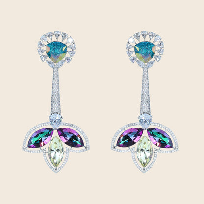 Aanura Iridescent & CZ Floral Dangle Earrings