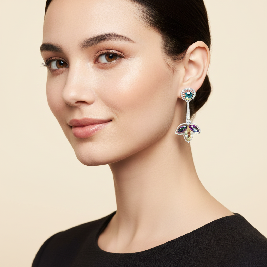 Aanura Iridescent & CZ Floral Dangle Earrings