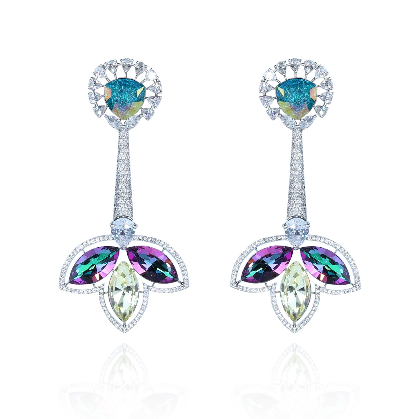 Aanura Iridescent & CZ Floral Dangle Earrings