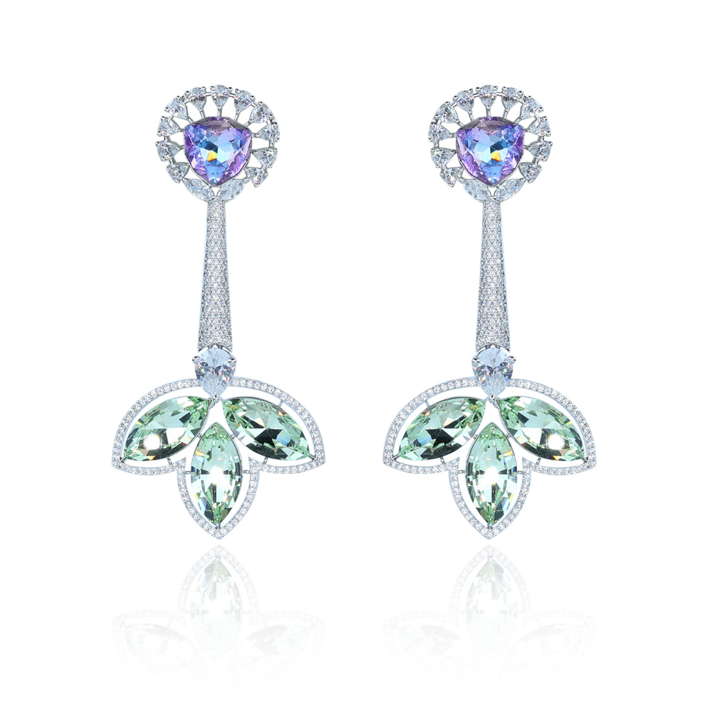 Aanura Iridescent & CZ Floral Dangle Earrings