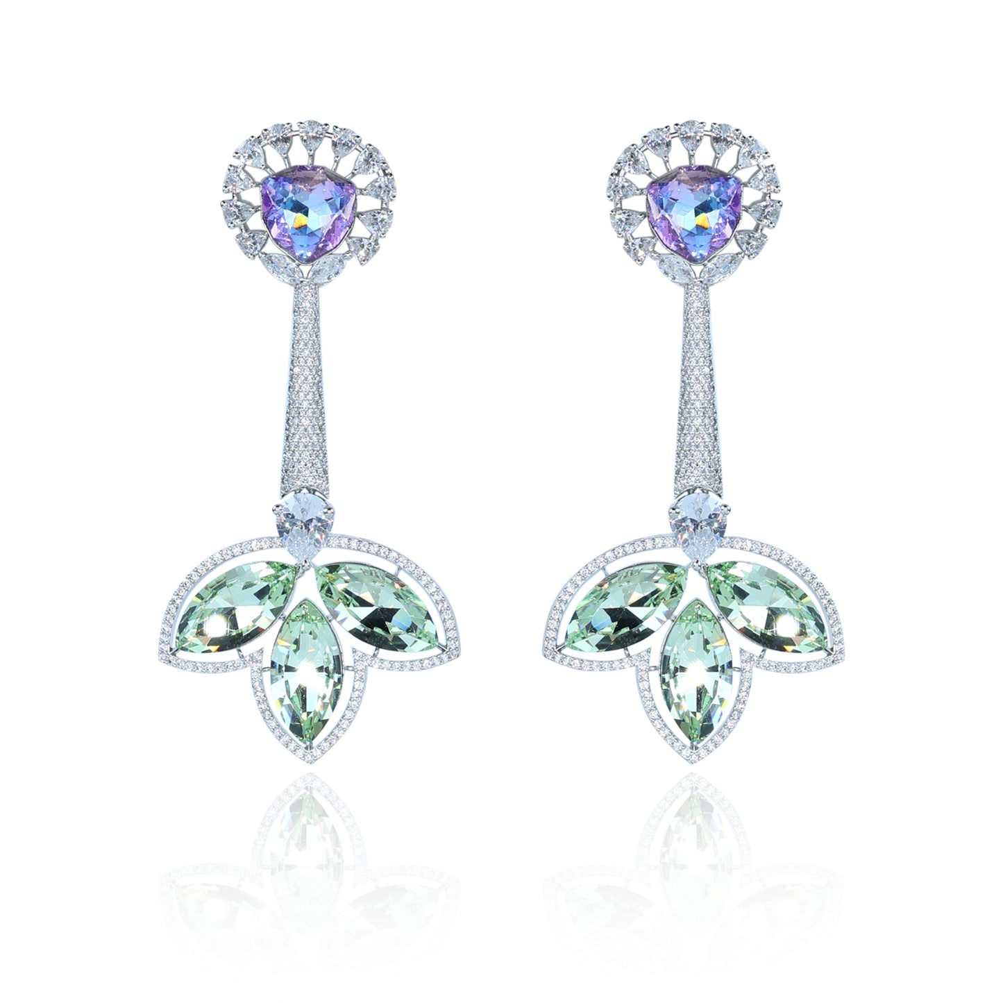 Aanura Iridescent & CZ Floral Dangle Earrings