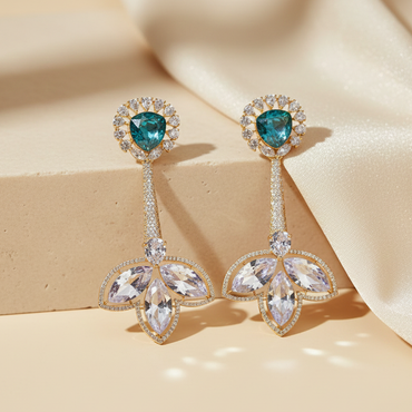 Aanura Iridescent & CZ Floral Dangle Earrings