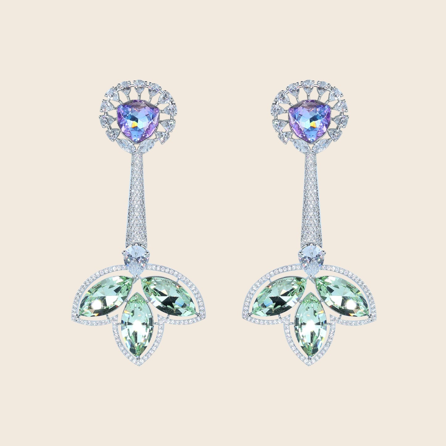 Aanura Iridescent & CZ Floral Dangle Earrings