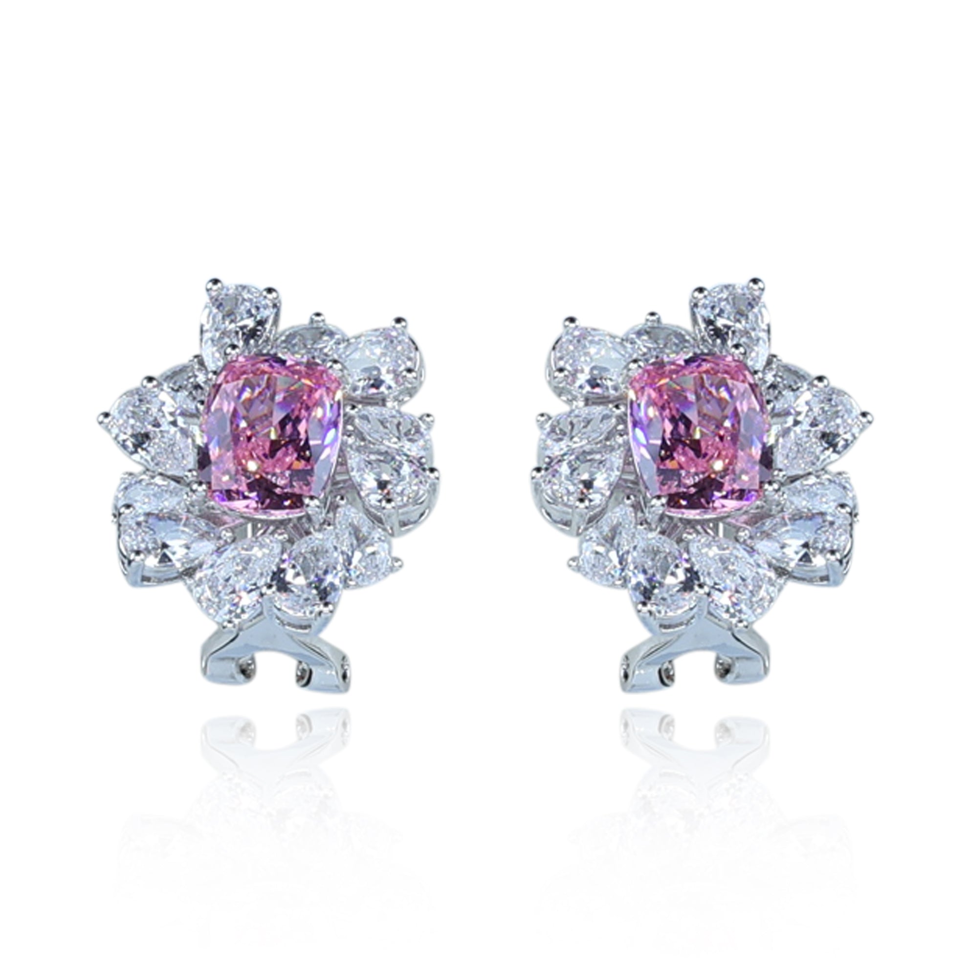 Aanura Red Gemstone Floral Halo Stud Earrings